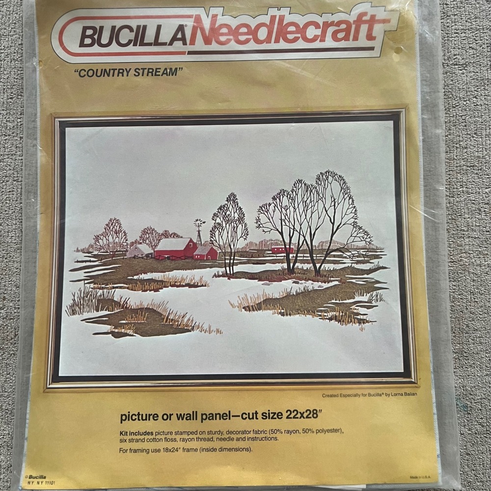 Bucilla Country Stream Needlecraft Kit Vintage Stamped Embroidery Lorna Balian